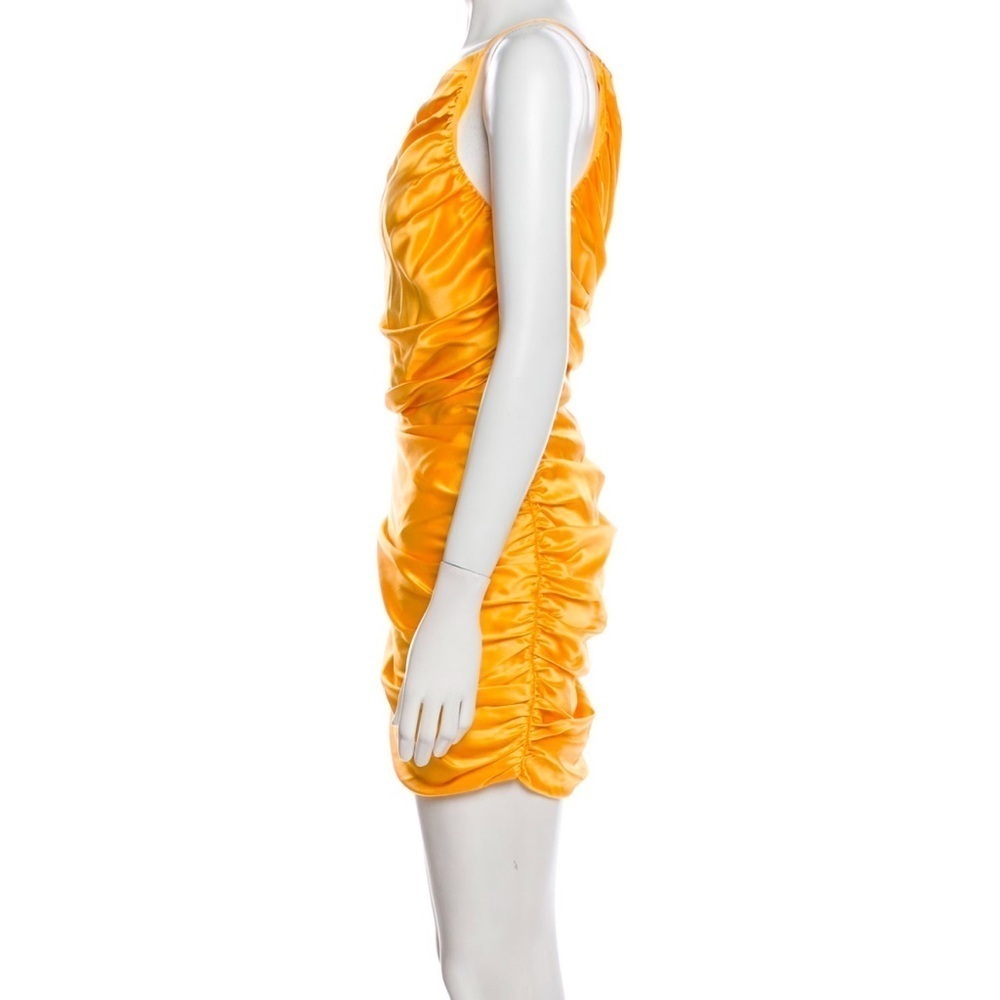 The Sei Silk One Shoulder Ruched Mini Dress Yellow Satin XS Cocktail Designer - Picture 4 of 6